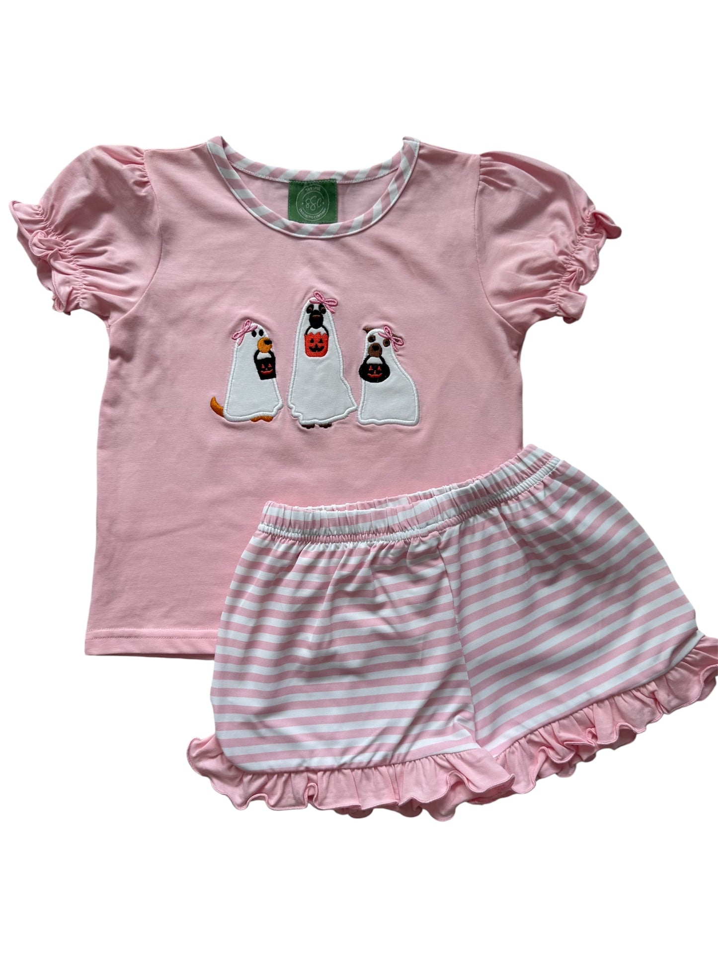 Puppy Applique Trick or Treat Girls Short Set – Halloween Outfit