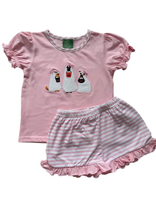 Puppy Applique Trick or Treat Girls Short Set – Halloween Outfit