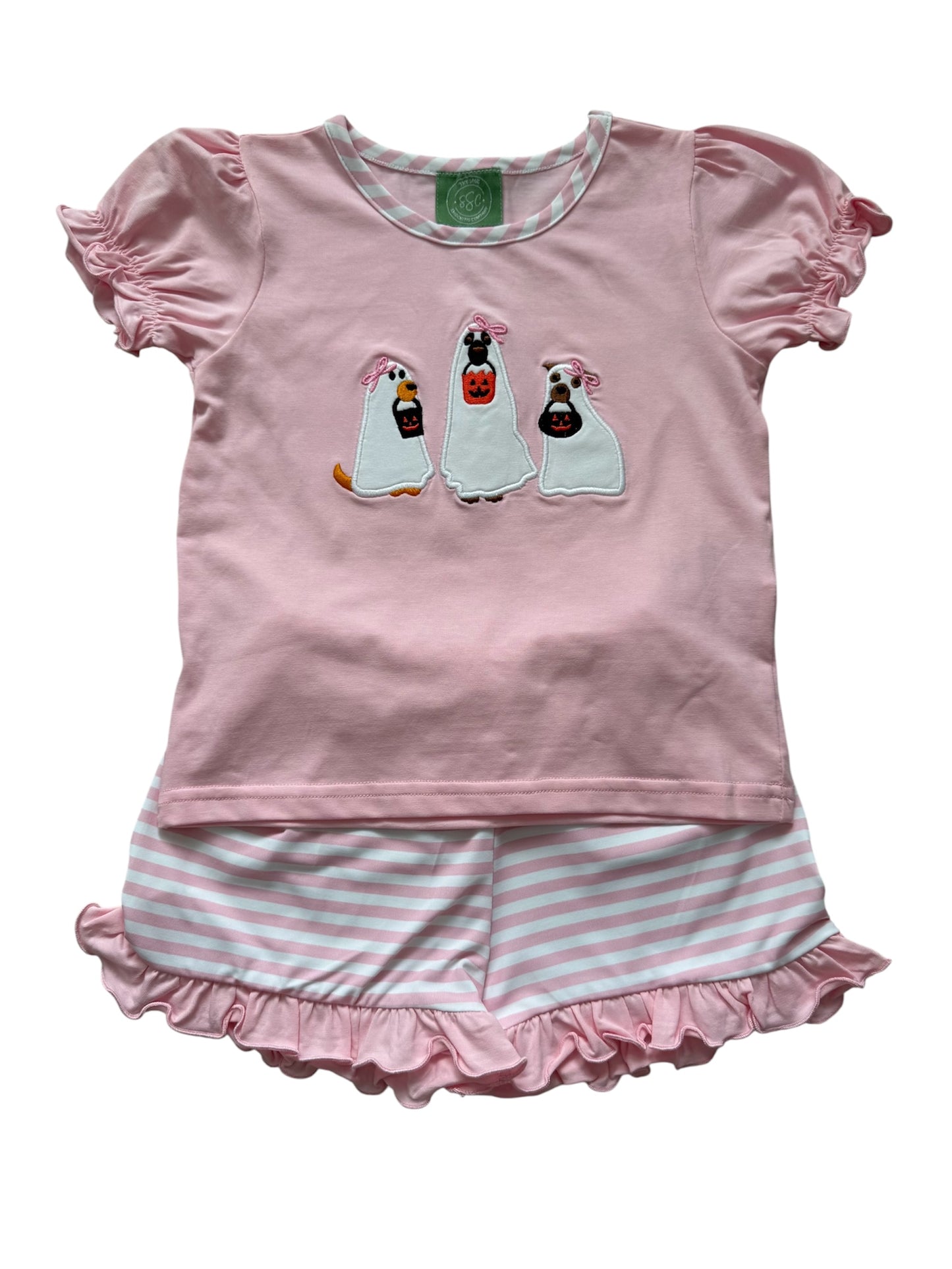 Puppy Applique Trick or Treat Girls Short Set – Halloween Outfit