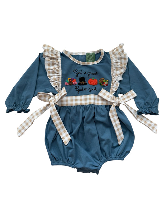 God is Great God is Good Girl’s French Knot Bubble | Fall & Thanksgiving Outfit