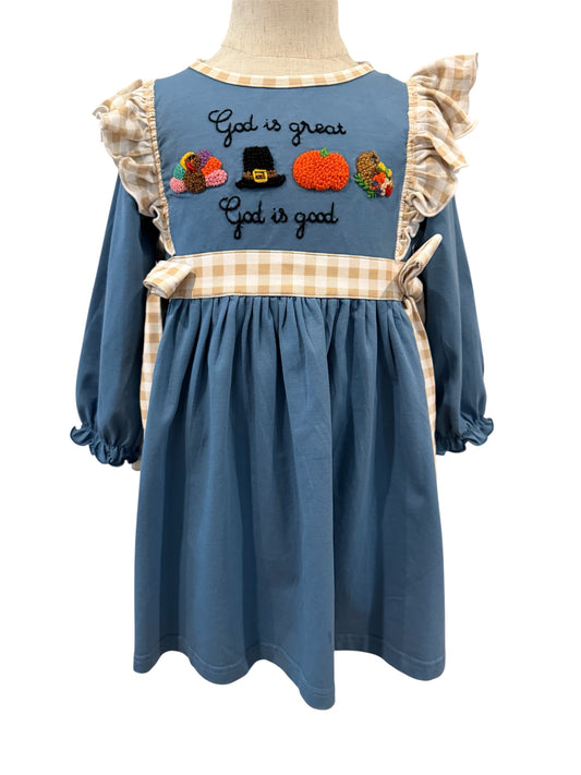 God is Great God is Good Girl’s French Knot Dress | Thanksgiving & Fall Outfit