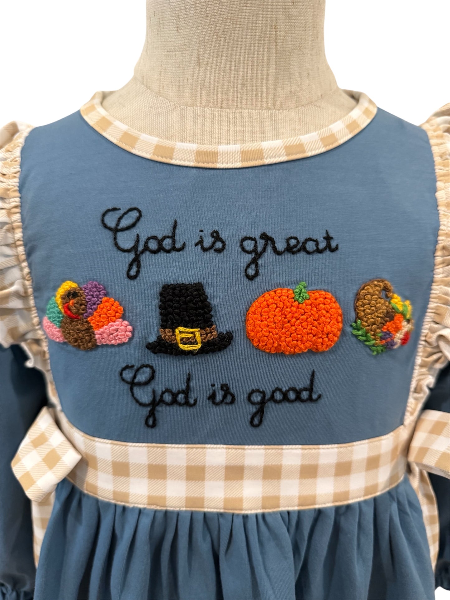 God is Great God is Good Girl’s French Knot Bubble | Fall & Thanksgiving Outfit
