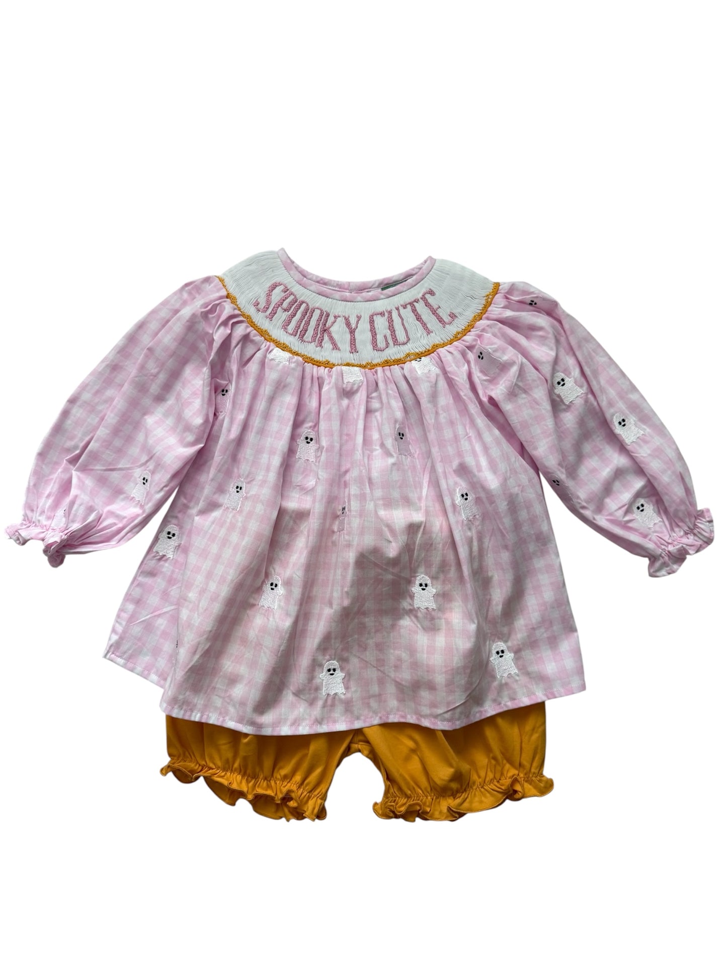 Pink Spooky Cute Hand Smocked & Embroidered Girls Shorts Set