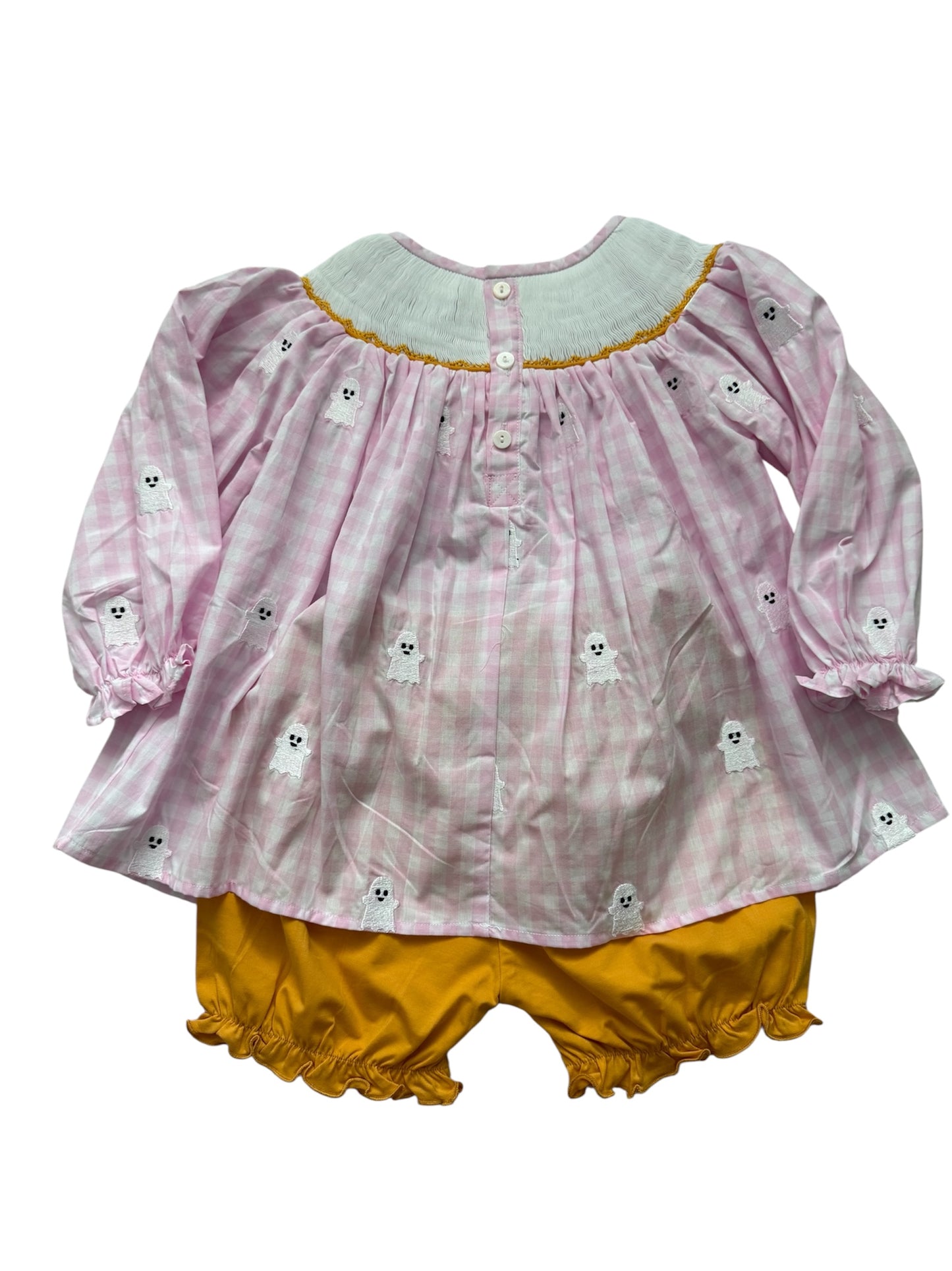 Pink Spooky Cute Hand Smocked & Embroidered Girls Shorts Set