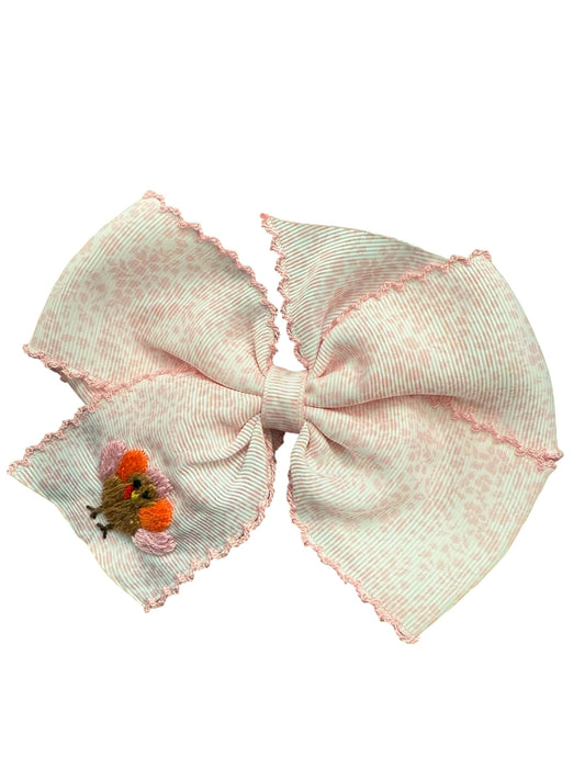 Pink Turkey Embroidered Hair Bow | Baby & Toddler Girls Thanksgiving Accessory