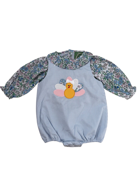 Gingham Girls Applique Turkey Bubble | Baby & Toddler Thanksgiving Outfit