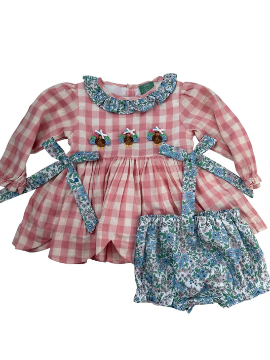Gingham & Floral French Knot Girls Turkey Bloomer Set | Toddler Thanksgiving Outfit