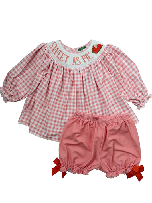 "Sweet as Pie" Hand Smocked Girls Bloomer Set | Toddler Thanksgiving Outfit