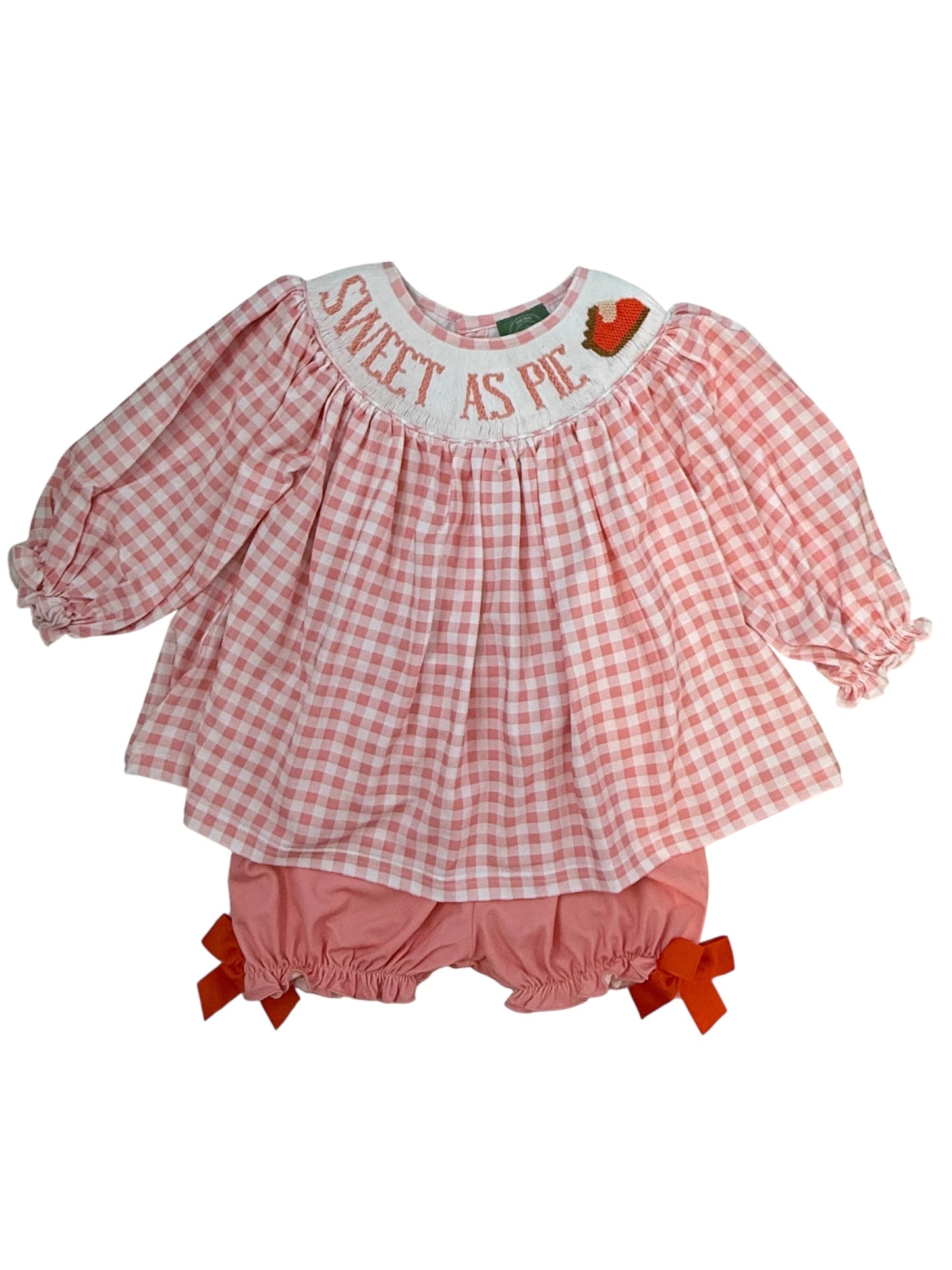 "Sweet as Pie" Hand Smocked Girls Bloomer Set | Toddler Thanksgiving Outfit
