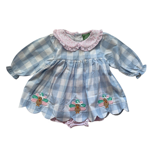 Thanksgiving Girl’s Applique Turkey Gingham Bubble Outfit