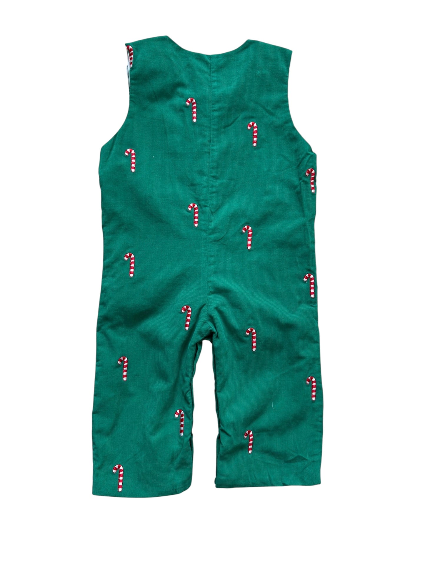Boy's Christmas Candy Cane Embroidered Green Corduroy Longall