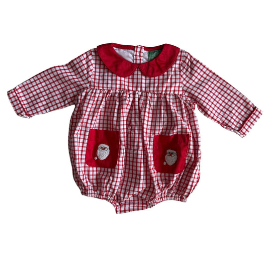 Boy’s French Knot Santa Plaid Bubble – Red & White Christmas Outfit