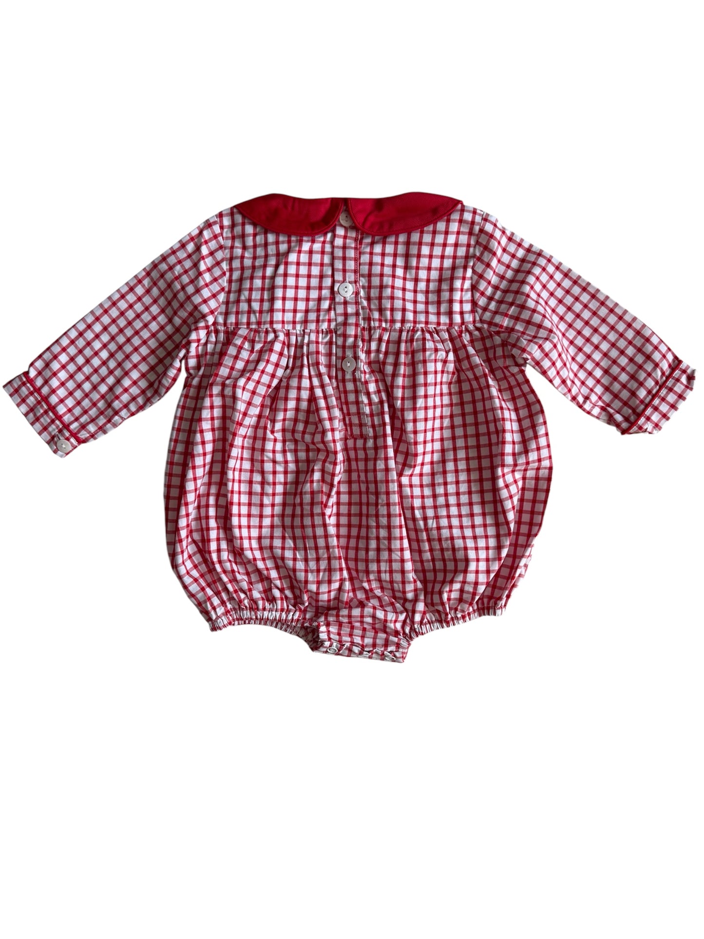 Boy’s French Knot Santa Plaid Bubble – Red & White Christmas Outfit