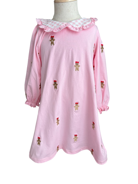 Girls Gingerbread Embroidered Dress | Holiday Outfit | Matching Sister Bubble Available