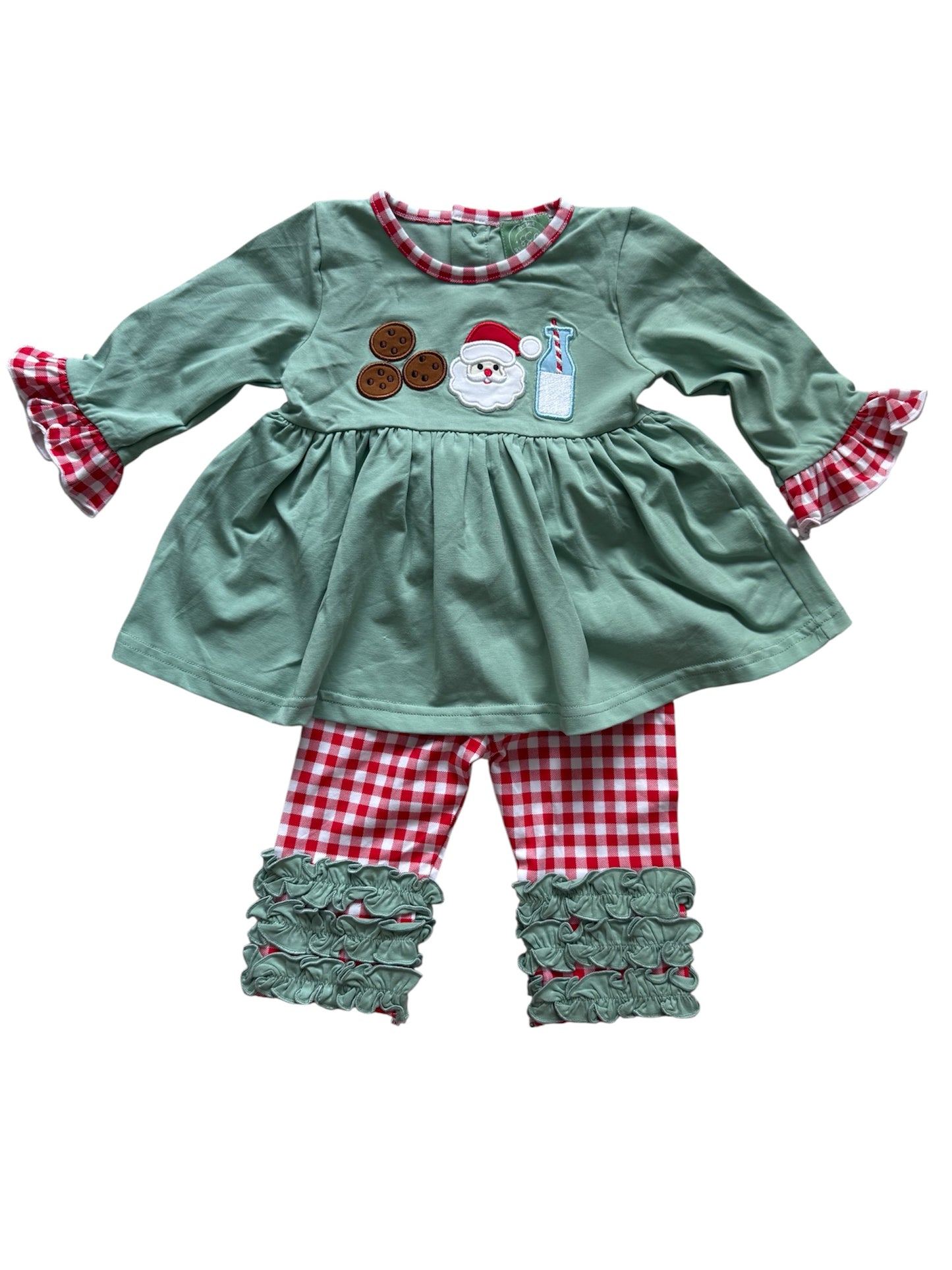 Girl’s Santa, Milk & Cookies 2-Piece Pant Outfit – Holiday Top & Leggings Set