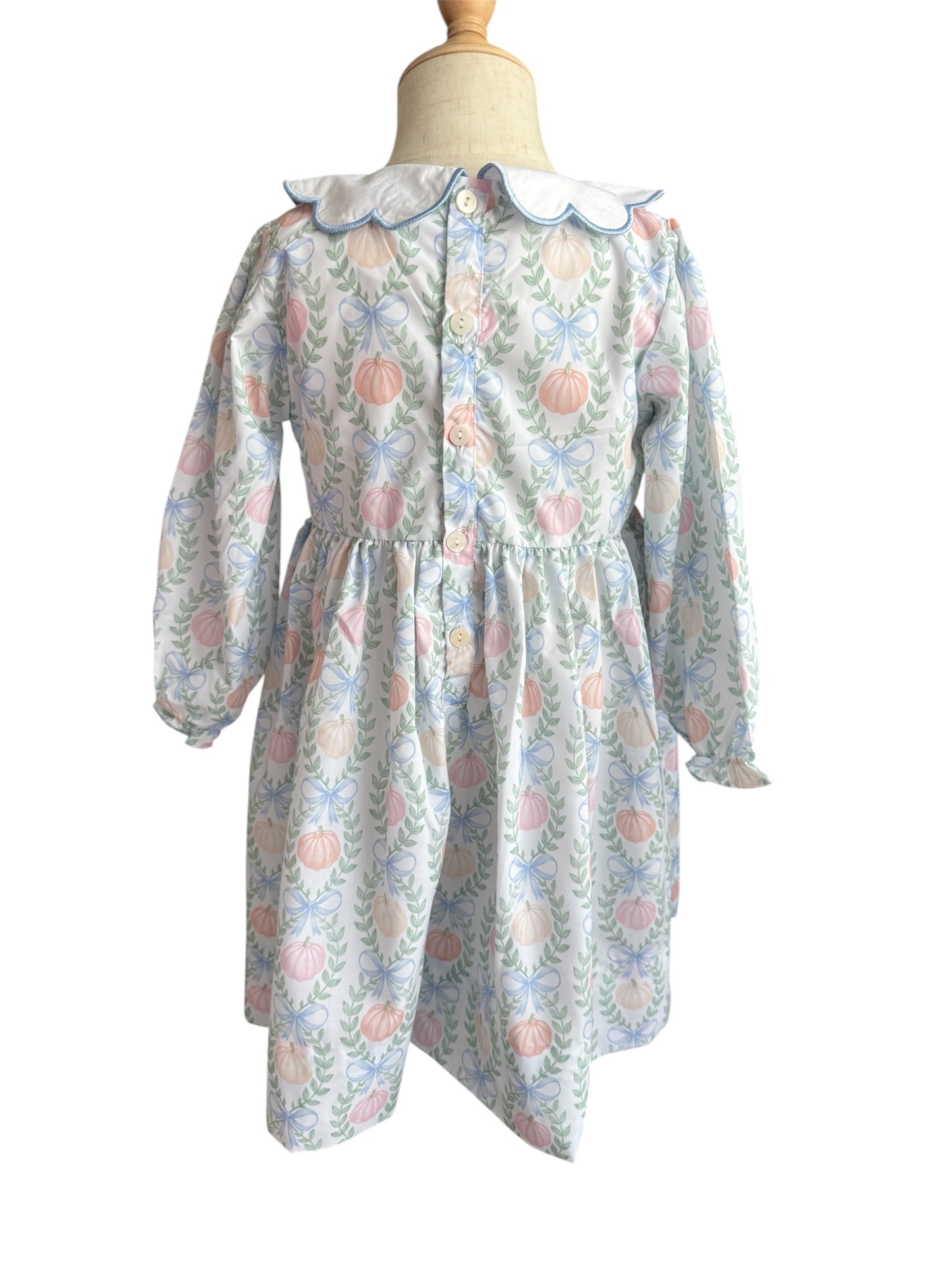Pumpkin & Bow Print Girl’s Dress – Fall Boutique Outfit for Pictures