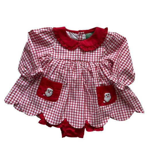 Girl’s Santa French Knot Bubble – Red Gingham Holiday Outfit