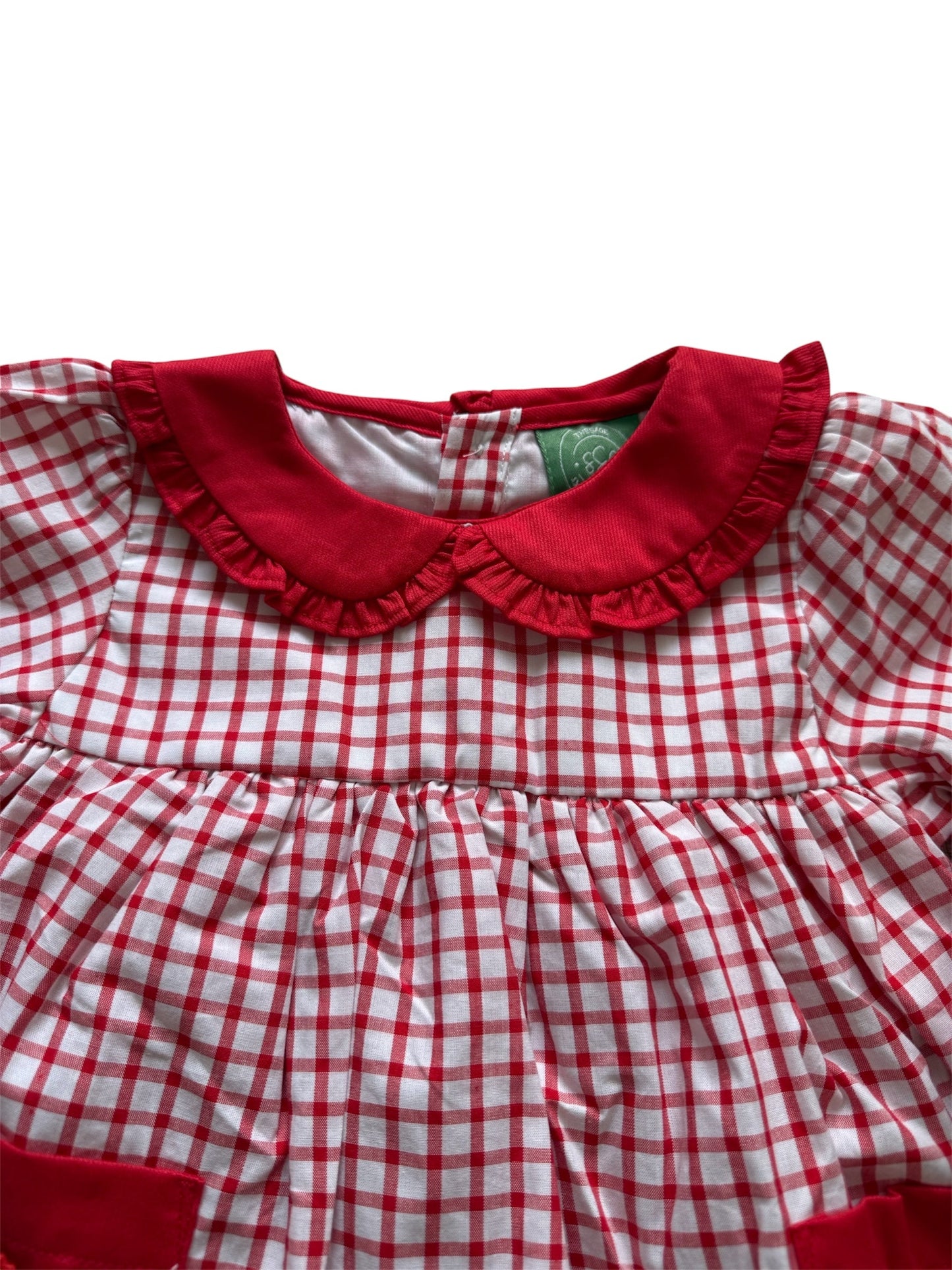 Girl’s Santa French Knot Bubble – Red Gingham Holiday Outfit