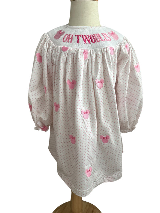Oh Twodles Girls Hand Smocked Pink Polka Dot Birthday Dress
