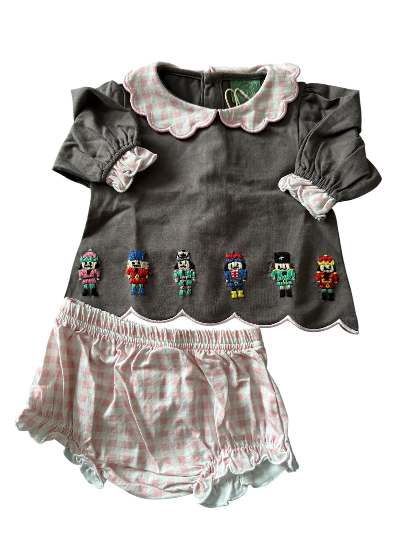 Girls Embroidered Nutcracker Bloomer Set – Christmas Plaid Toddler Outfit