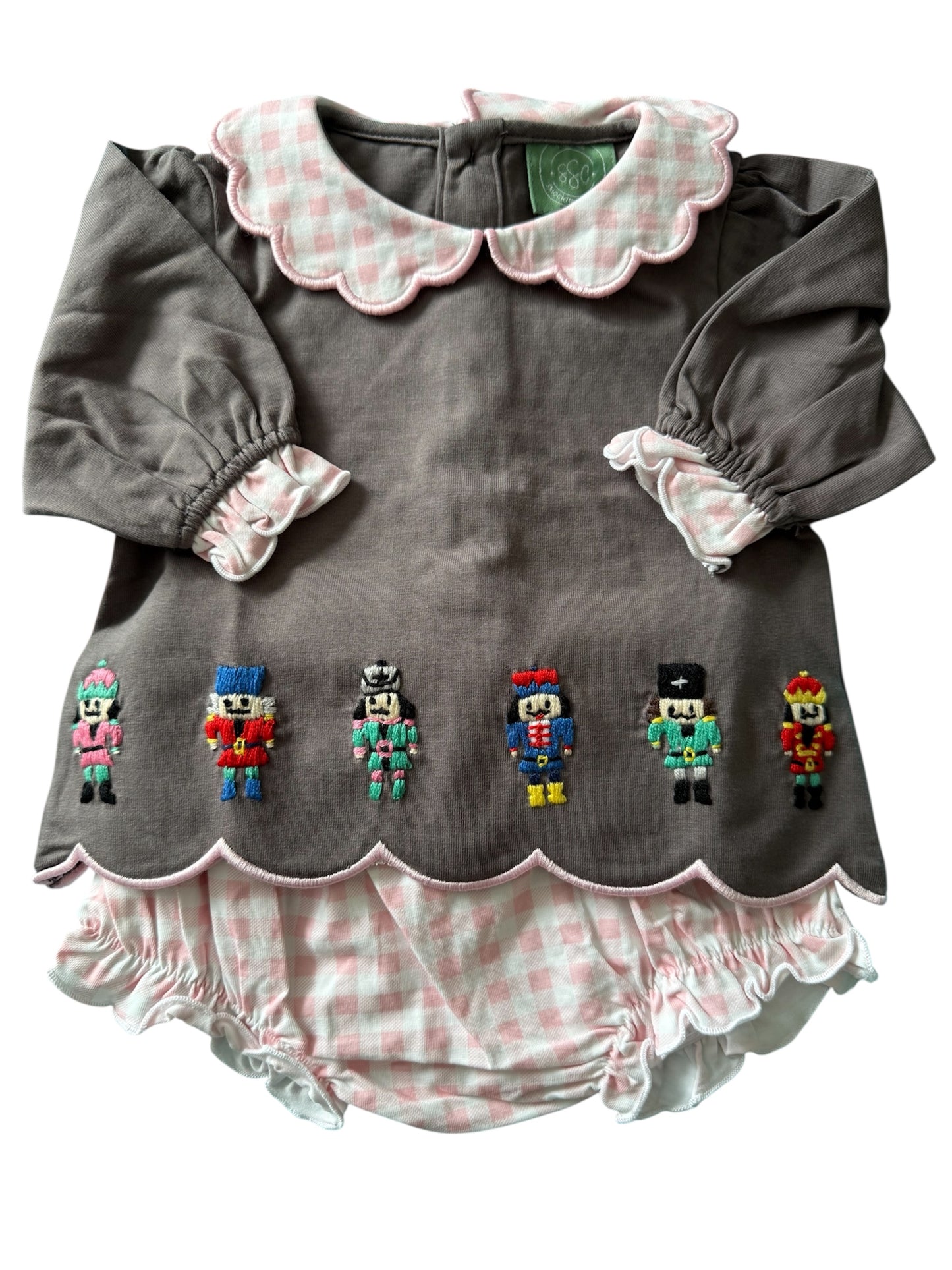 Girls Embroidered Nutcracker Bloomer Set – Christmas Plaid Toddler Outfit
