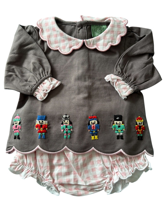 Girls Embroidered Nutcracker Bloomer Set – Christmas Plaid Toddler Outfit