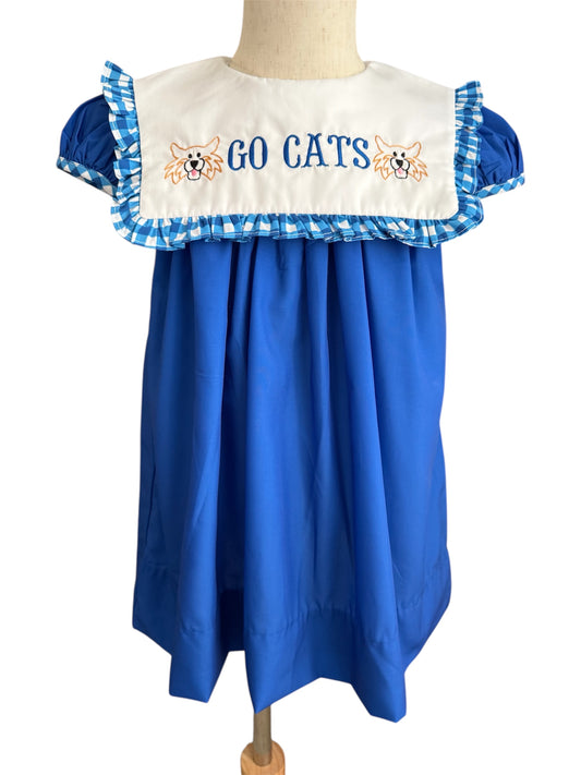 Girls Kentucky Blue Dress with Applique Bib Collar