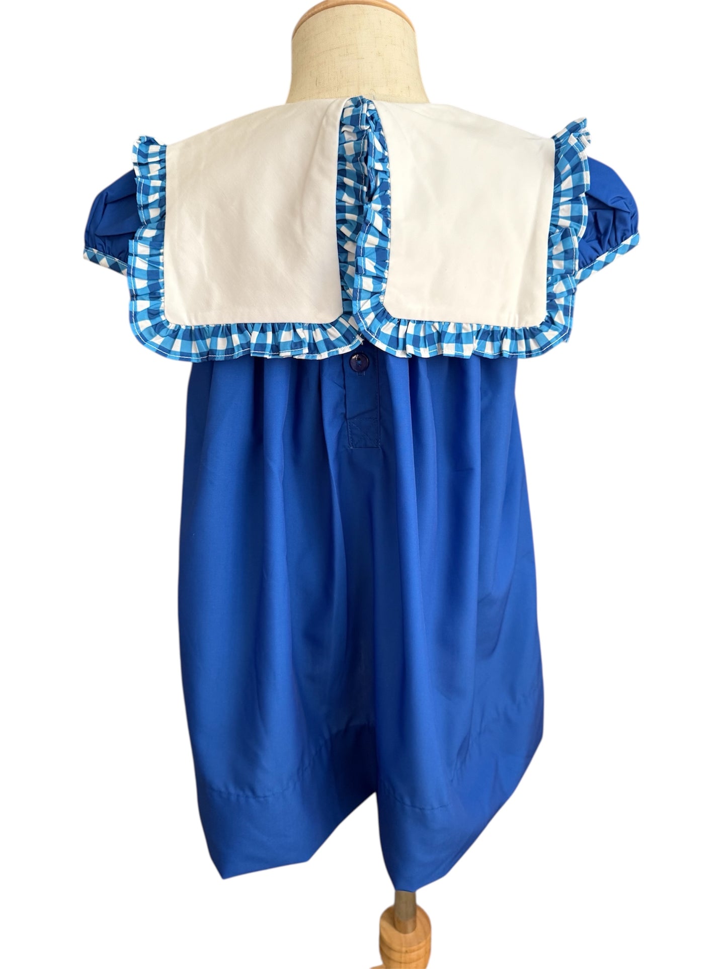 Girls Kentucky Blue Dress with Applique Bib Collar