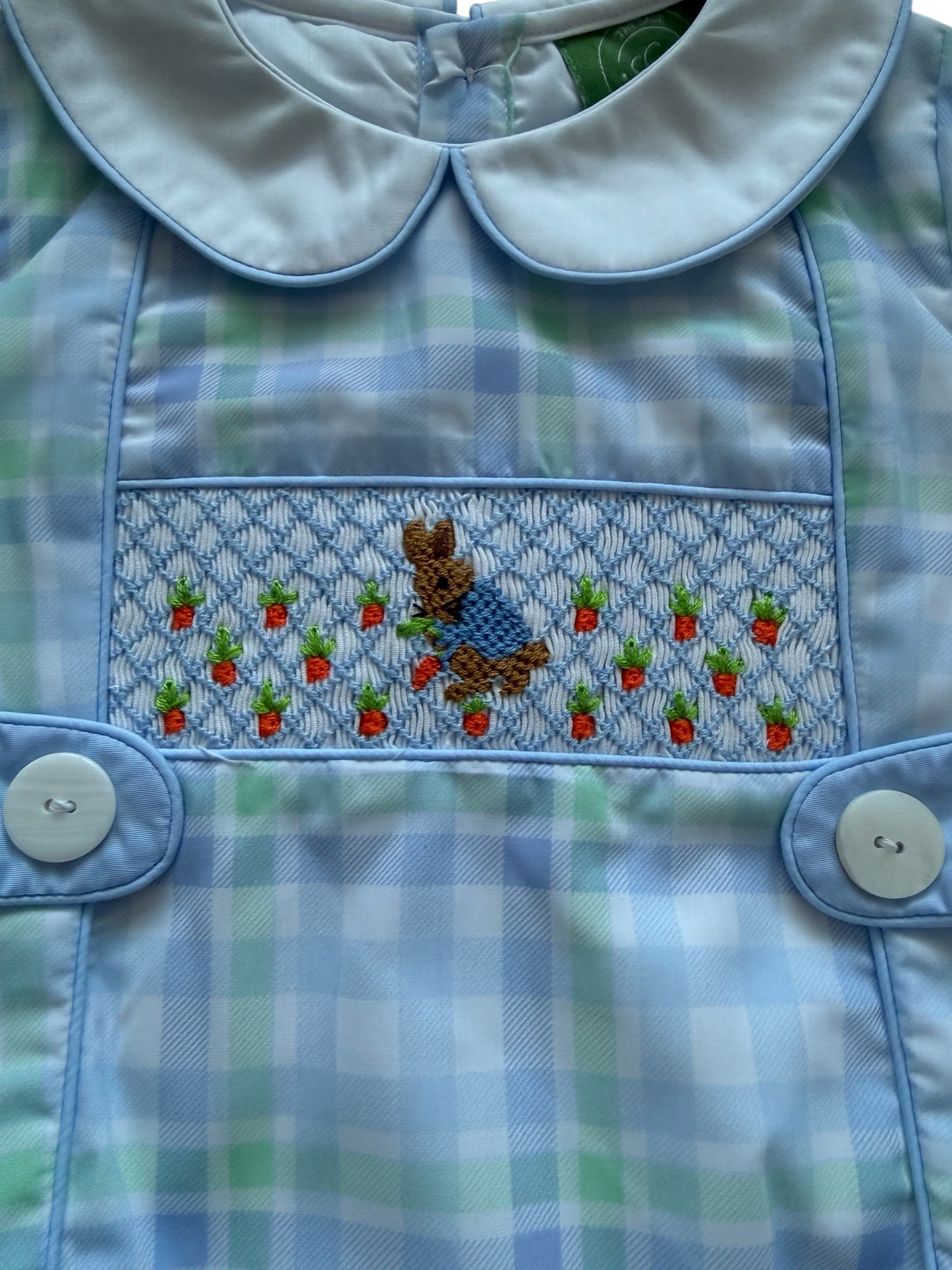 Hand Smocked Peter Rabbit Boys Plaid Bubble Romper