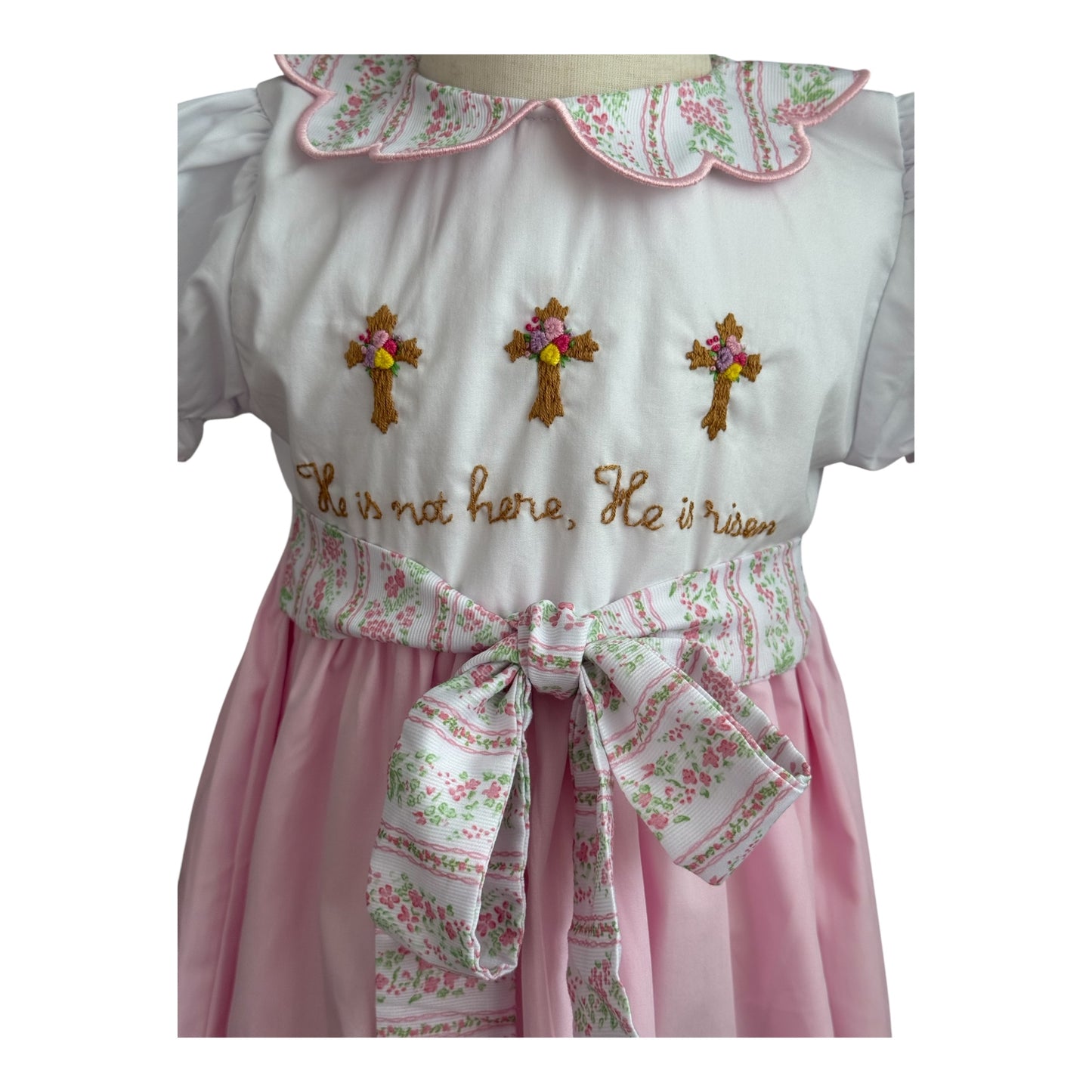 “He Is Not Here He Is Risen” Floral Easter Heirloom Dress