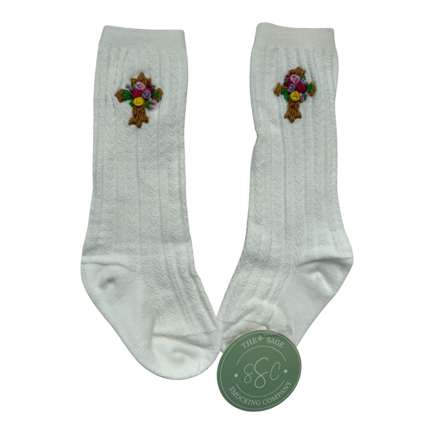 Embroidered Easter Cross Socks | Matching Hairbow Available