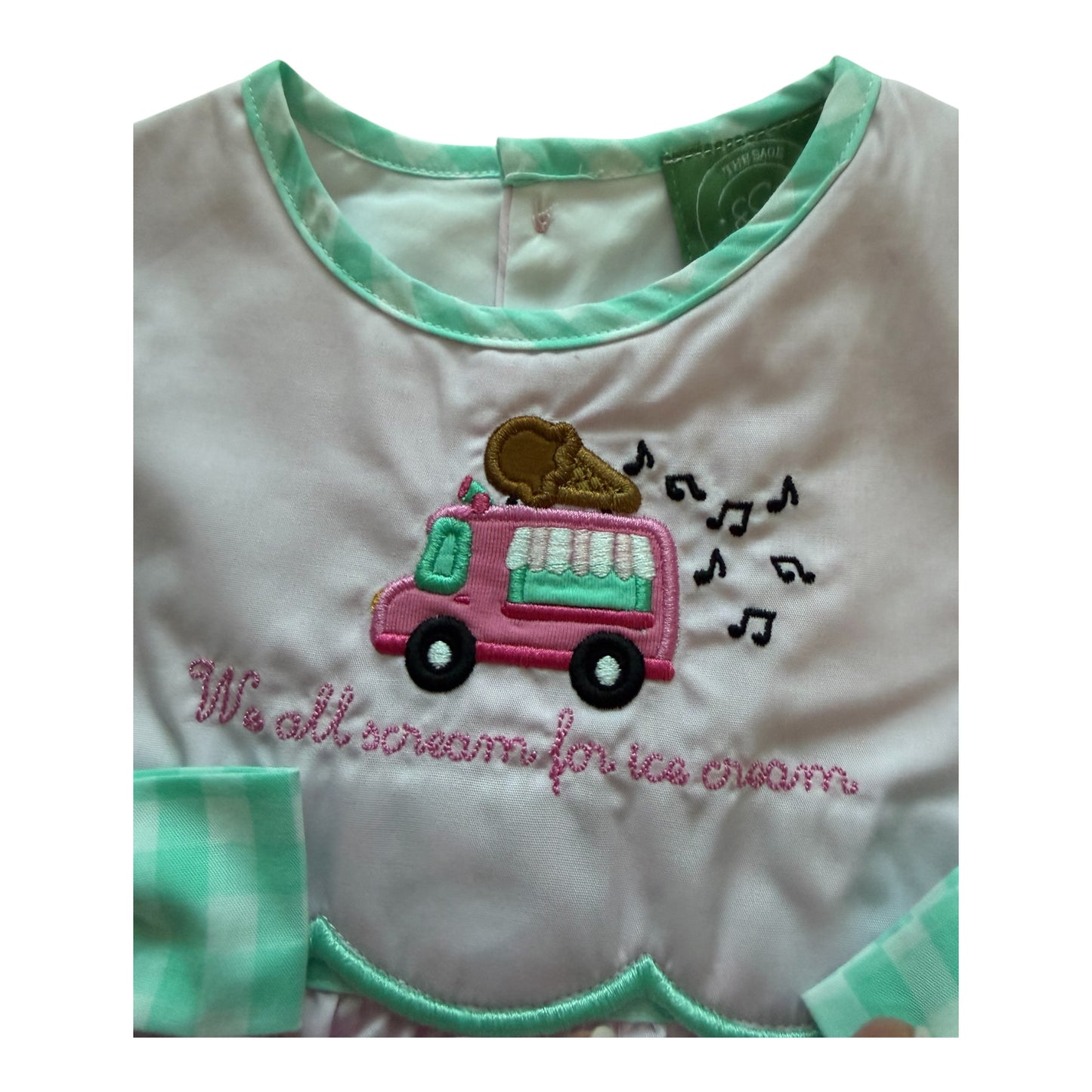 Pink Ice Cream Truck Appliqué Baby Girl Bubble Romper – Summer Boutique Outfit