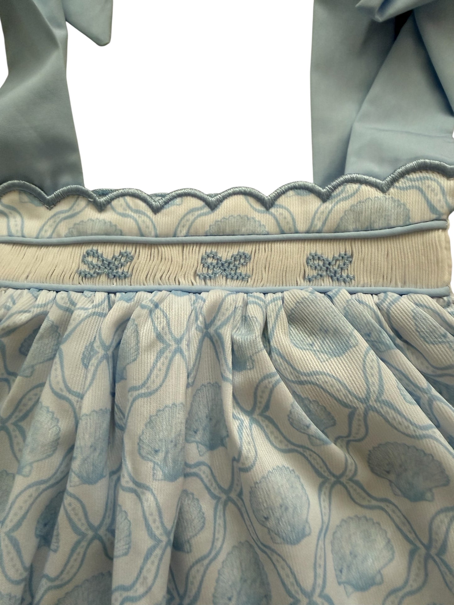 Blue Seashell Smocked Sister Bubble | Baby Girl Beach Outfit