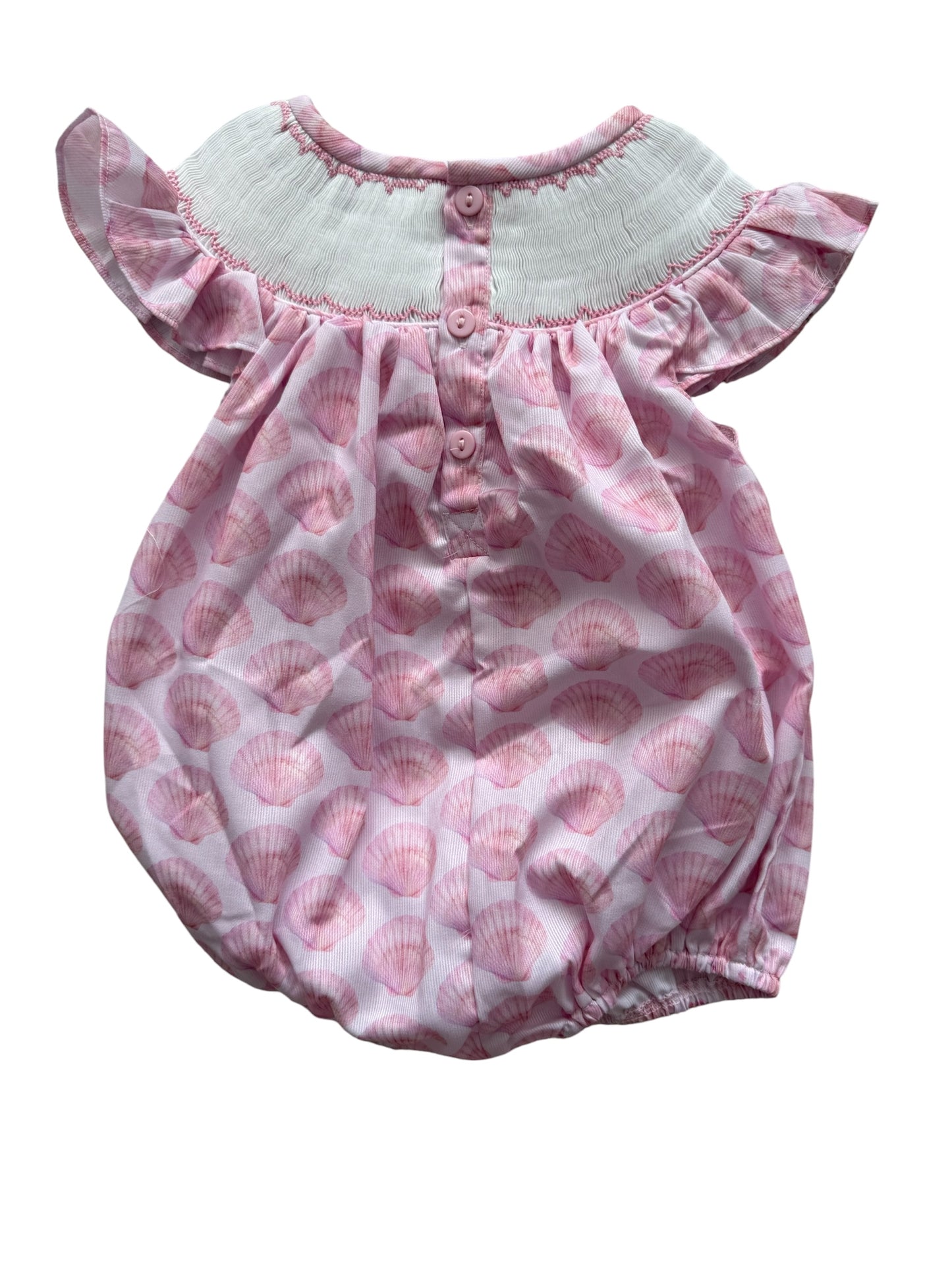 Hand Smocked Pink Shell & Pearl Bubble – Girls Beach Outfit