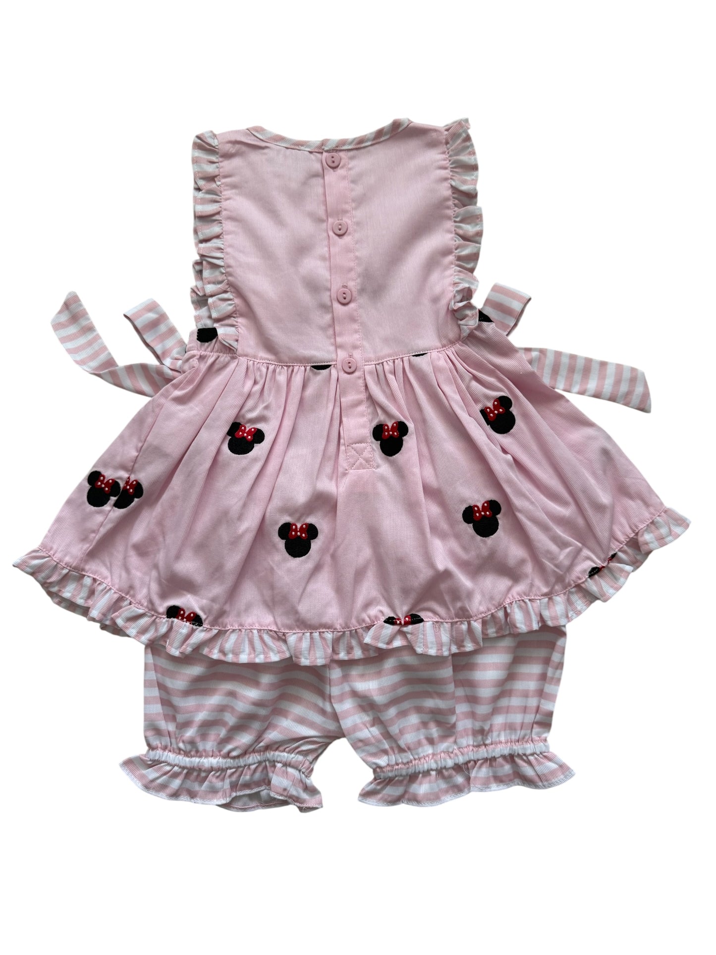 Pink Minnie French Knot Bloomer Set – Mouse Embroidered Girls Outfit