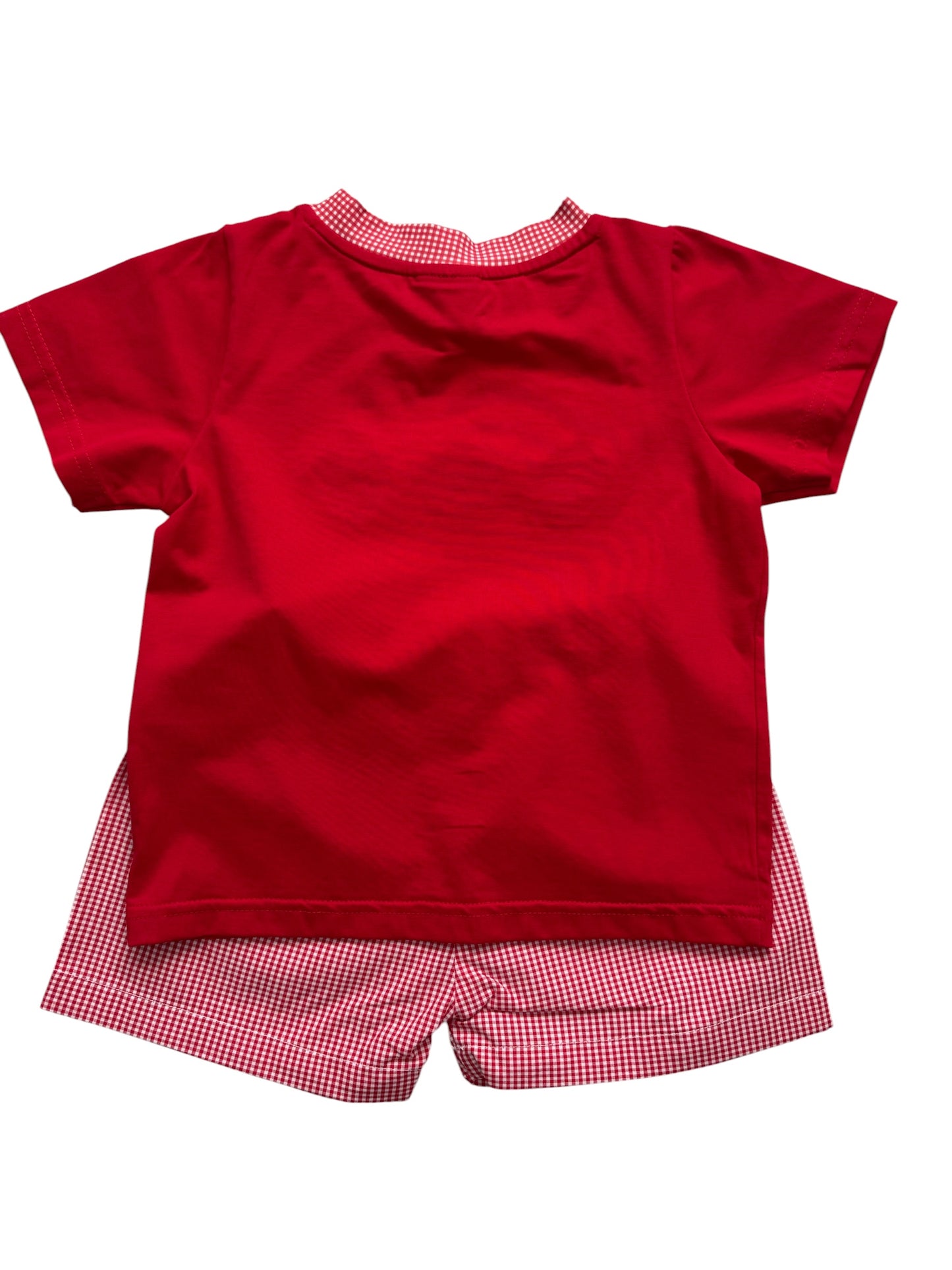 Mouse French Knot Boys Short Set – Red Gingham Smocked Outfit