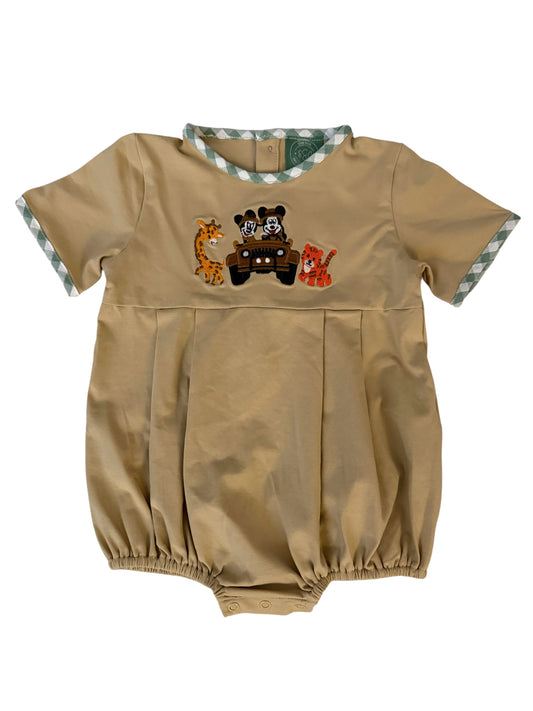 Jungle Mouse Appliqué Boys Bubble – Green Gingham Trim Mouse Outfit