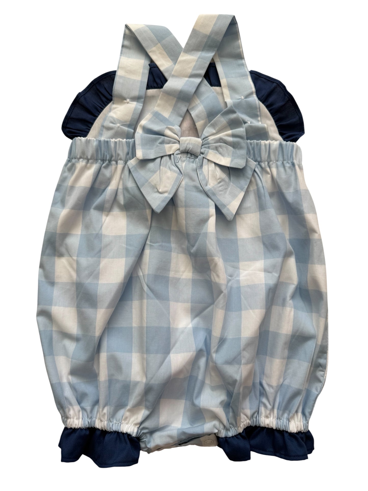 Patriotic Puppy Embroidered Bubble – Blue Gingham 4th of July Baby Outfit