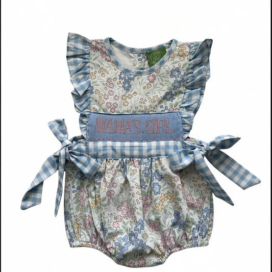 Mama’s Girl Hand Smocked Floral Side Tie Bubble