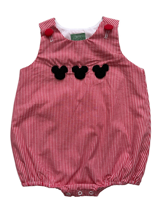 Mouse French Knot Boys Bubble – Red Gingham Smocked Baby Outfit