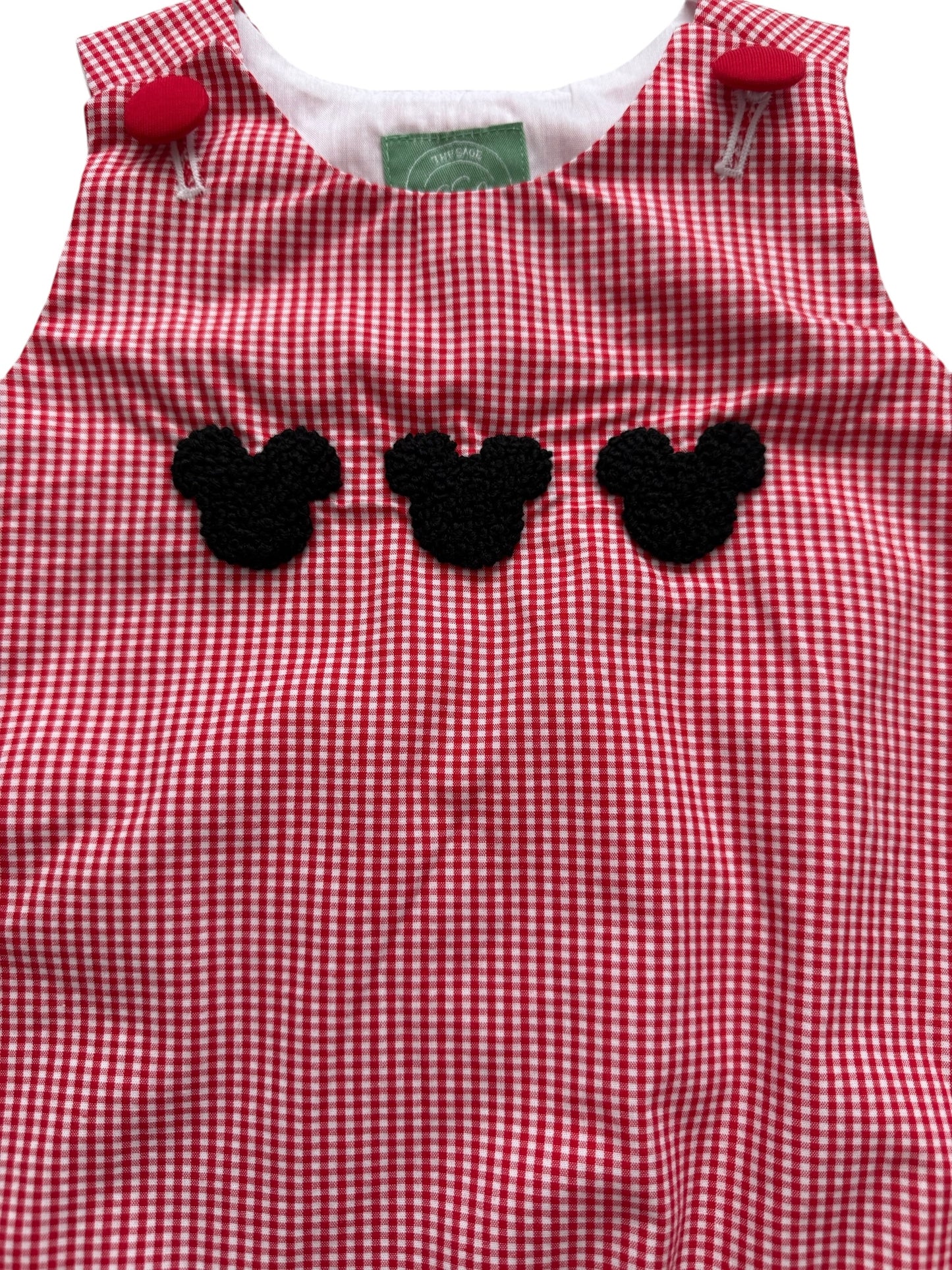Mouse French Knot Boys Bubble – Red Gingham Smocked Baby Outfit
