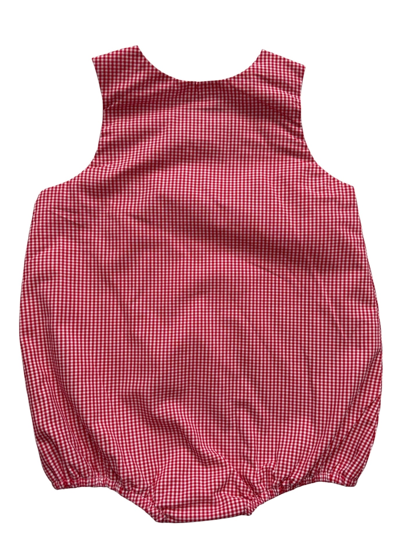 Mouse French Knot Boys Bubble – Red Gingham Smocked Baby Outfit