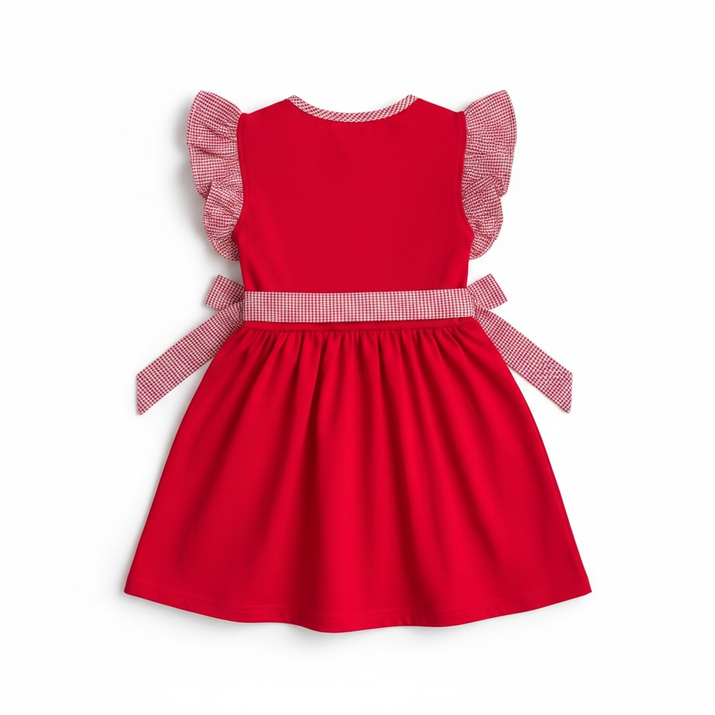 Red French Knot Mouse Dress with Gingham Bows | Girls Smocked Mouse-Inspired Dress