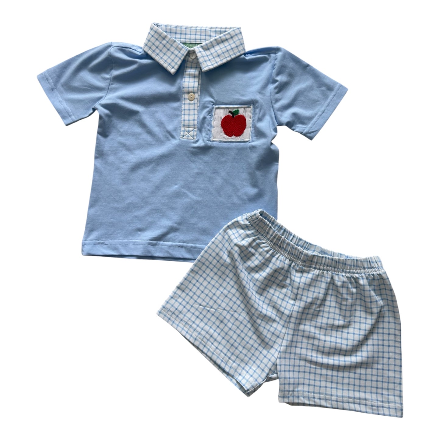 Hand Smocked Apple Back to School Boys Short Set | Matching Sibling Outfit