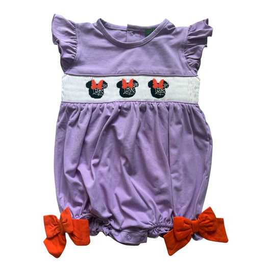 Girls Hand Smocked Spider Mouse Bubble – Purple Halloween Boutique Outfit