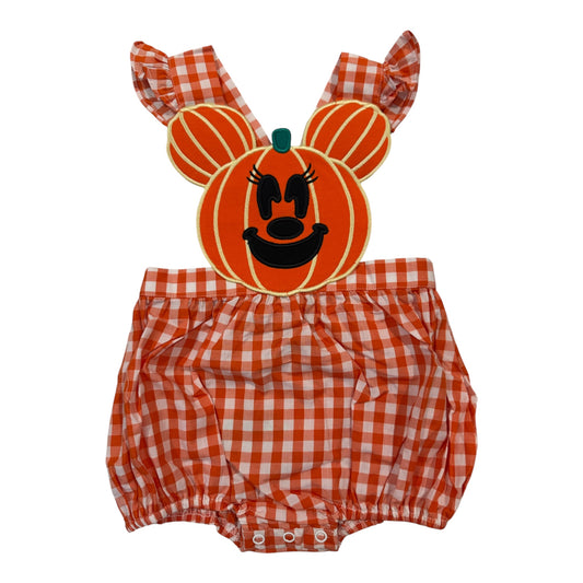 Girls Pumpkin Mouse Halloween Gingham Bubble | 100% Cotton