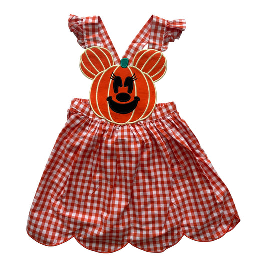 Girls Pumpkin Mouse Halloween Gingham Dress
