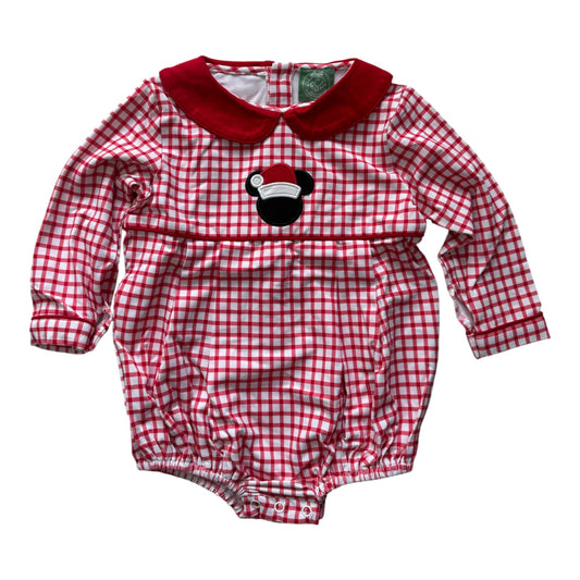 Boy’s Christmas Mouse Appliqué Red Gingham Bubble