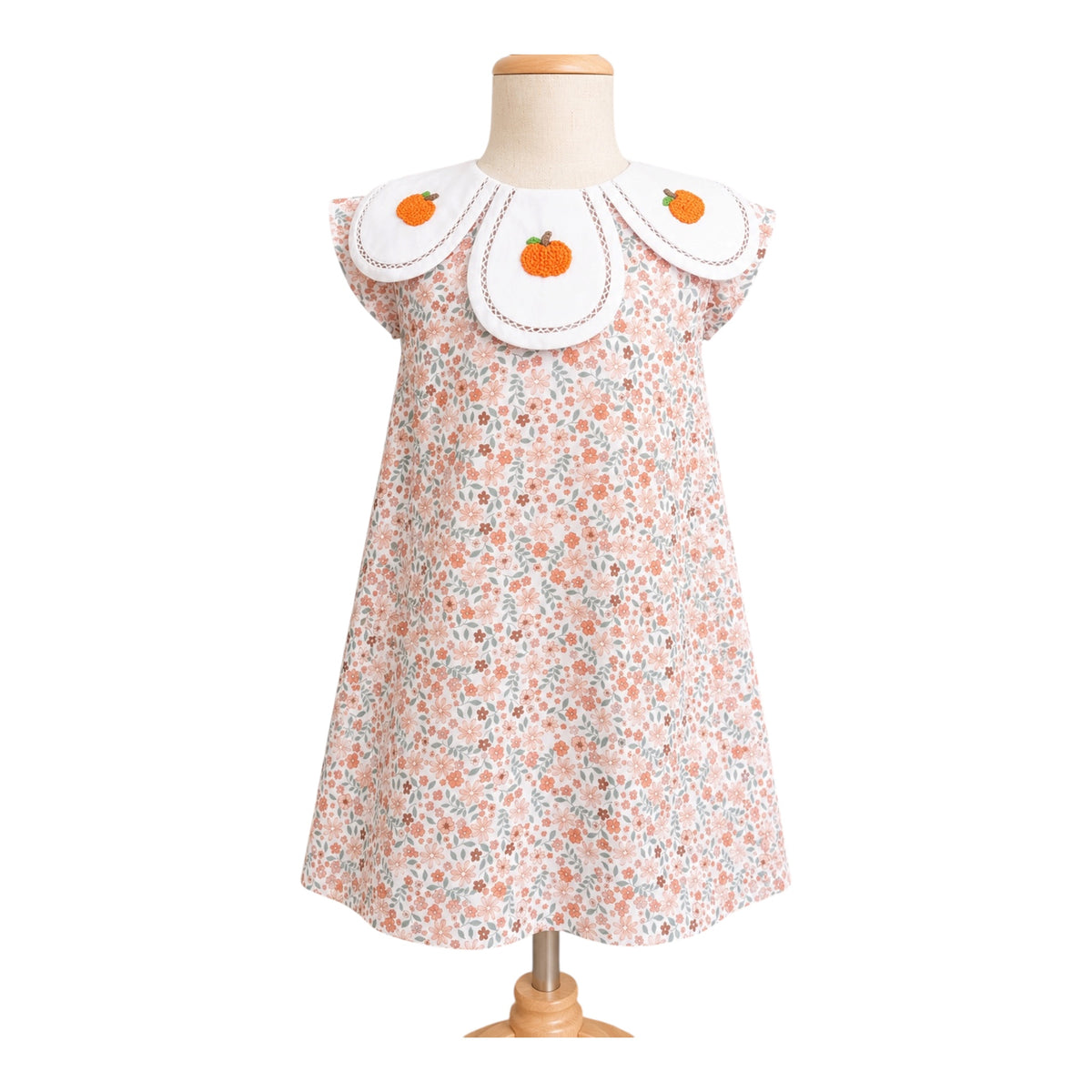 Girls Floral Pumpkin Petal Collar Dress | Fall Thanksgiving Dress