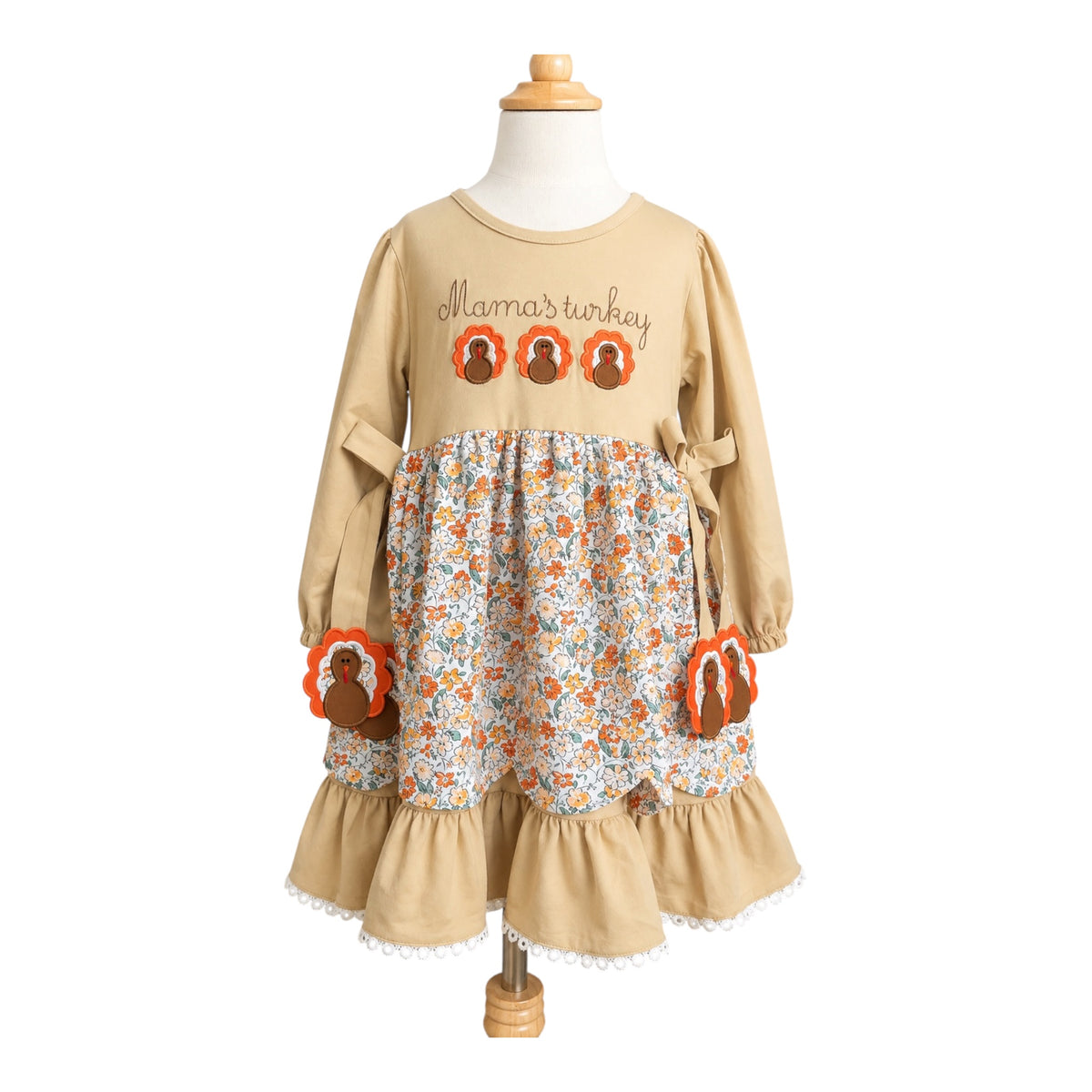 Girls Mama’s Little Turkey Thanksgiving Dress | Floral Fall Dress